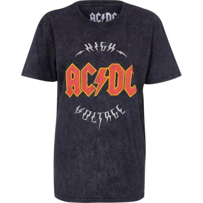 Black acid wash ACDC band boyfriend T-shirt
